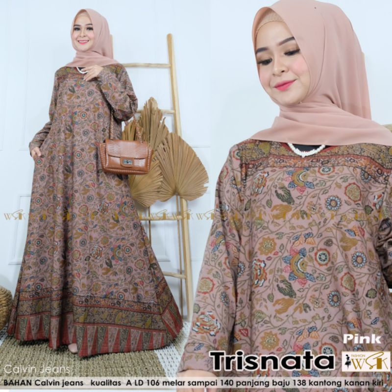 Gamis batik calvin jeans wanita trisnata jumbo dress LD 106 Bahan calvin jeans premium