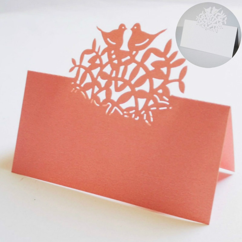 50pcs Hollow Out Leaf Bird Name Place Card Wedding Birthday Party Card Table Decor