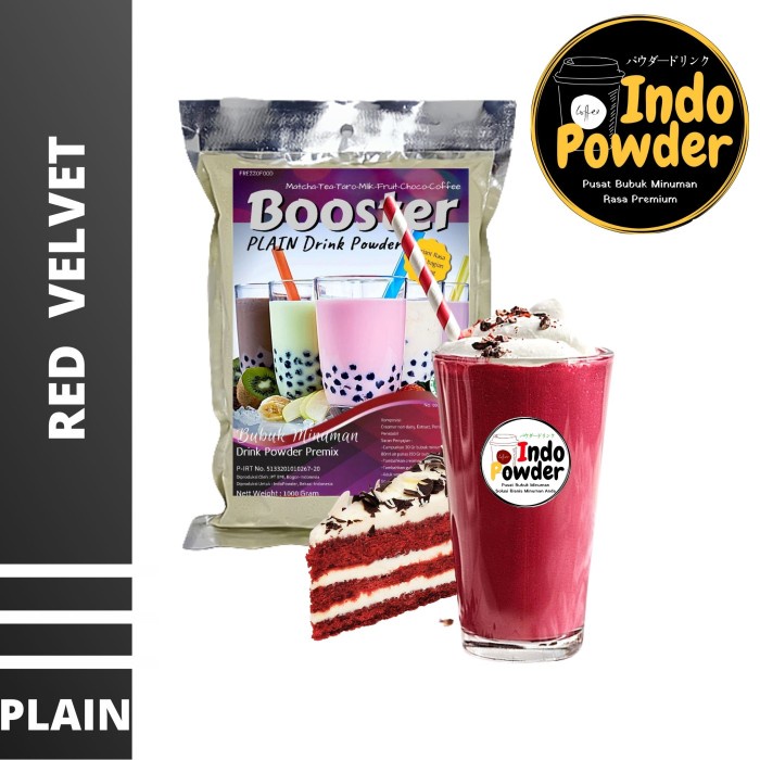 

DISKON - (BISA COD) PLAIN Bubuk Minuman RED VELVET 1Kg - Bubuk REDVELVET Tanpa Gula