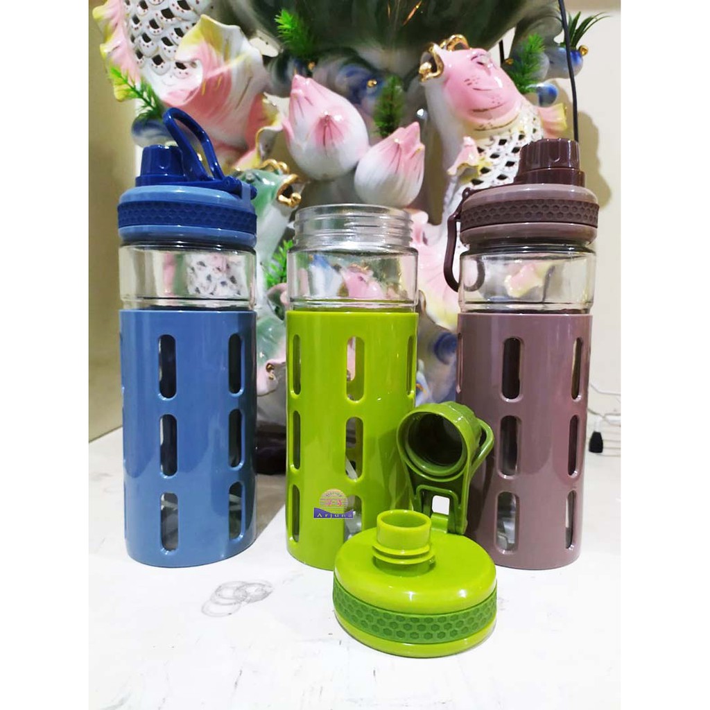 BOTOL MINUM KACA MOTIF COVER PLASTIK 750ML