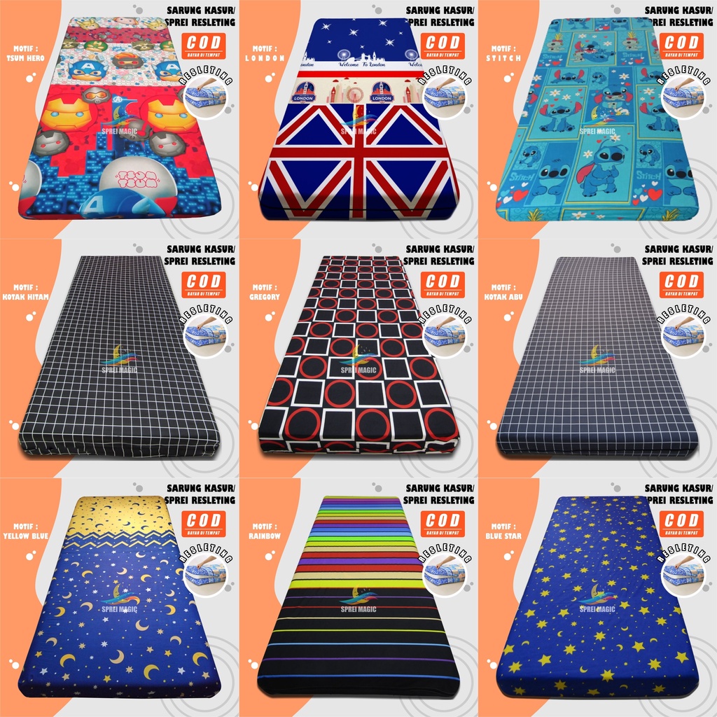 SARUNG KASUR BUSA SPREI RESLETING 90X200X20 NO 4 MOTIF POLOS DAN KARAKTER BAHAN KAIN KATUN U4T20