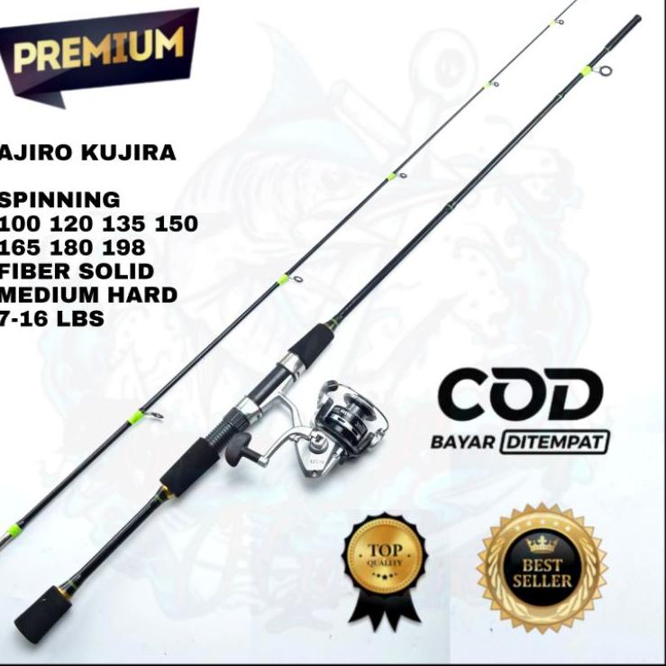 Terbaru.. satu set joran pancing spinning kaku lentur fiber solid murah kuat ajiro kujira 100 120 13