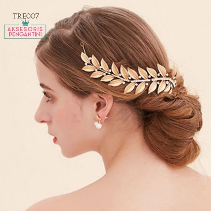 [BISA COD] TIARA PENGANTIN CROWN WEDDING HEADPIECE HAIRBAND GOLD TRE007