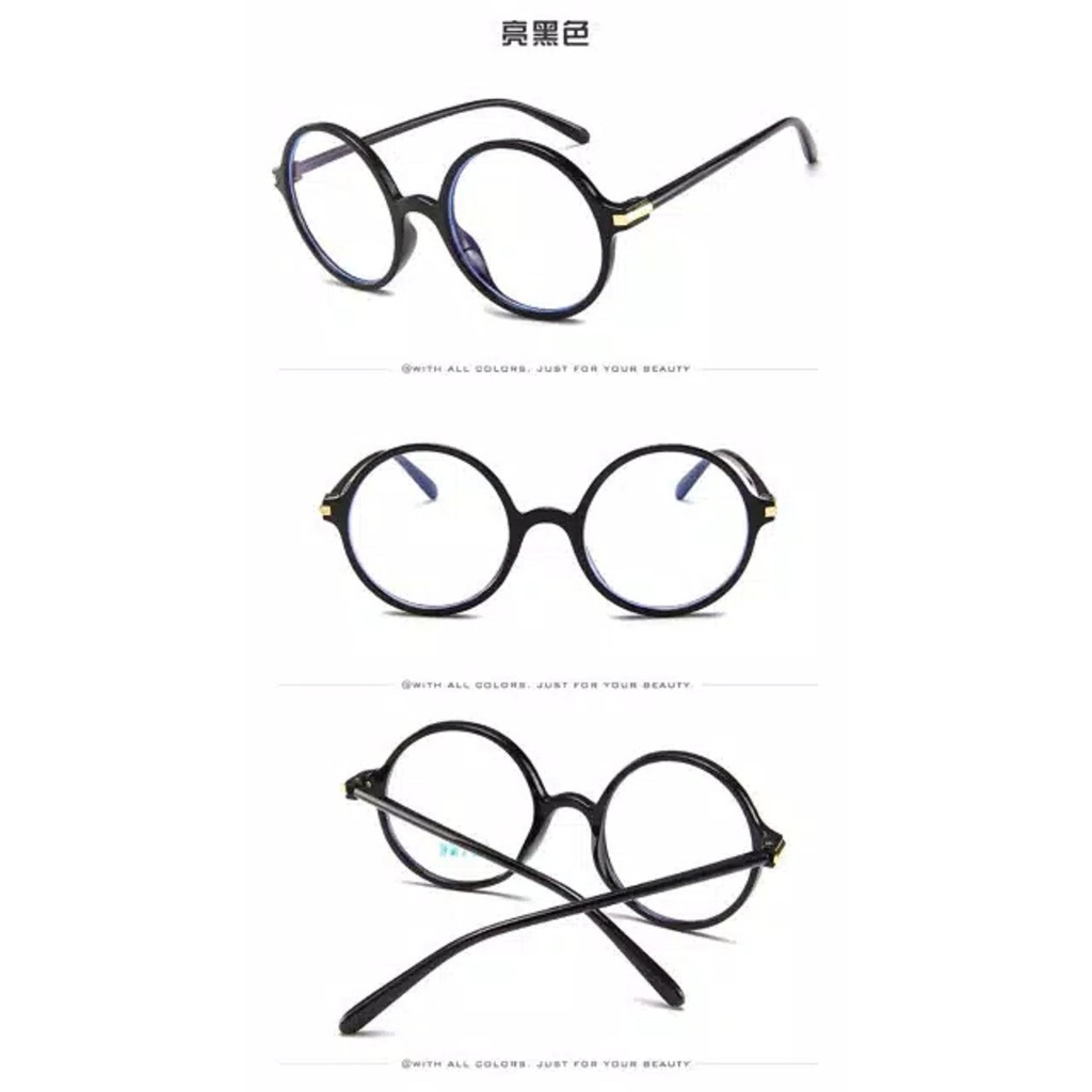 COD Kacamata Frame Anti Radiasi Gaya Retro Model Bulat Untuk Pria / Wanita Model Artis Kaca Mata Retro Vintage Antiradiasi Keren Oval Bulat Lonjong Hp &amp; Komputer Metal Cewek Cowok Banjarbaru Martapura Banjarmasin Kalselmall KCP26