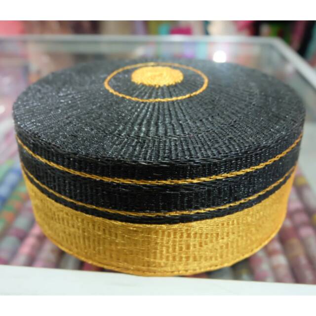 Topi Bone / Songkok Recca / Topi Bugis Hitam Emas Kualitas Semi Premium