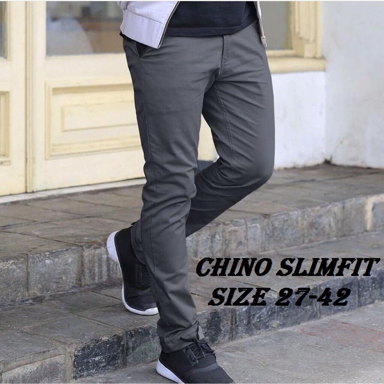 CELANA CHINO Panjang pria Slimfit KERJAHARIAN Santai Casual Formal Hitam Abu Cream Mocca Size 27-42