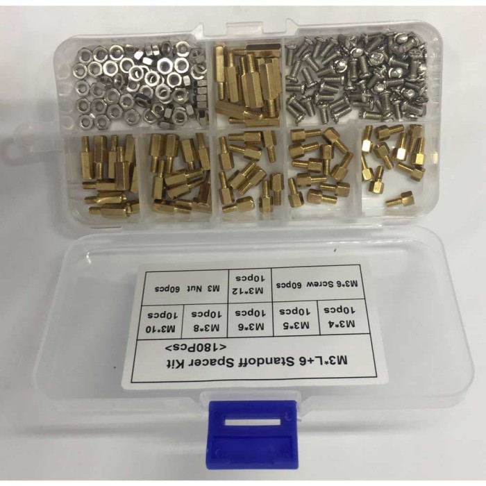 Paket Stand Off Spacer PCB Bahan Kuningan 6 Jenis 180 Pcs Set Plus Box