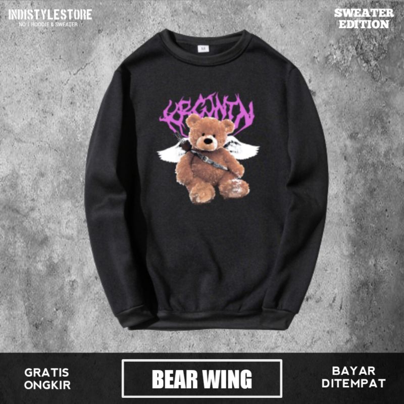 Sweater Crewneck Hitam Bear Angel Distro Pria Wanita Switer Cn Teddy Bear Cowo Cewe Sweeter Creunek 