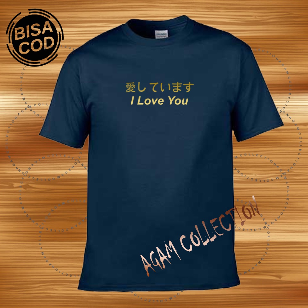 Agam Collection Baju Kaos Distro I Love Japan Text Gold Lengan Pendek Premium Quality Kaos Murah Terlaris