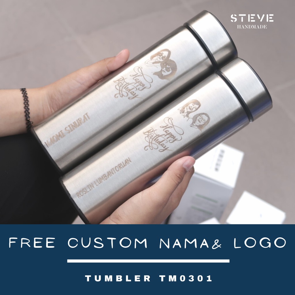 Botol minum stainless termos vacuum tumbler travel TM0301 SILVER Custom Tahan Air Panas dan Dingin