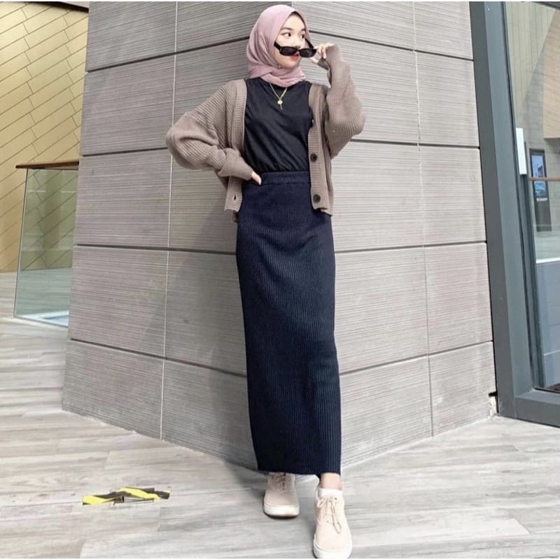 Rok Rajut Span / Rok Span Knit / Rok Panjang / Long Knit Skirt / Rok Wanita Kekinian / Celana Panjang Wanita-1