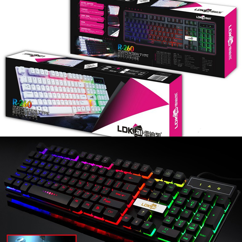 Keyboard Gaming PC komputer Gaming RGB LED Key board kiboard Black LDKAI R260 Grab Medan