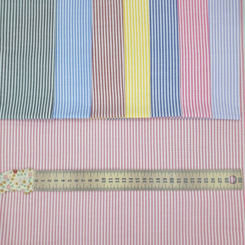 Kain Katun Yarndyed Motif Garis Stripe /Kain Salur Lebar 150cm Kain Katun Jepang Tokai Senko Salur Kecil 2milimeter (Harga per 1/2 meter)