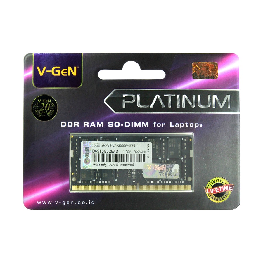 RAM DDR4 SODimm V-GeN Platinum 16GB PC21300/2666Mhz (Memory Laptop VGEN)