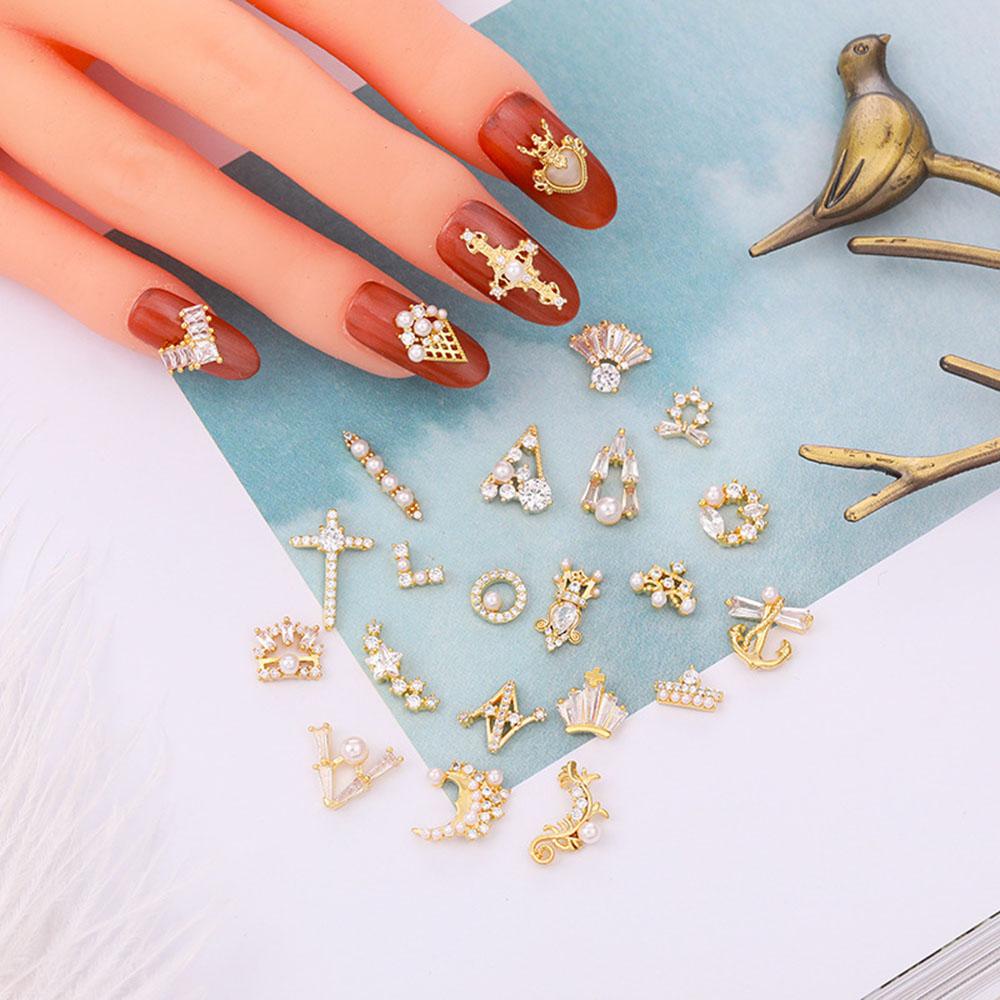 AUGUSTINA Agustina 3D Nail Art Dekorasi 1Pcs Shiny Pearl Jewelry Alloy Zircon Nail Pendant