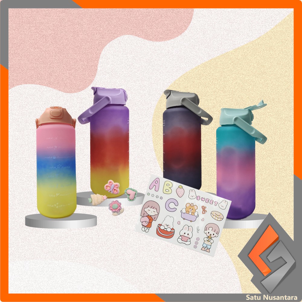 SN-C581 Botol Minum Tumbler 2Liter Gradasi Viral / Botol Air Motivasi Thumbler Pelangi Botol Penanda
