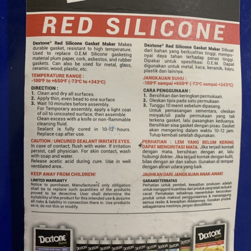 DEXTONE SILICONE RED BESAR 70 GRAM / DEXTONE RED SILICONE