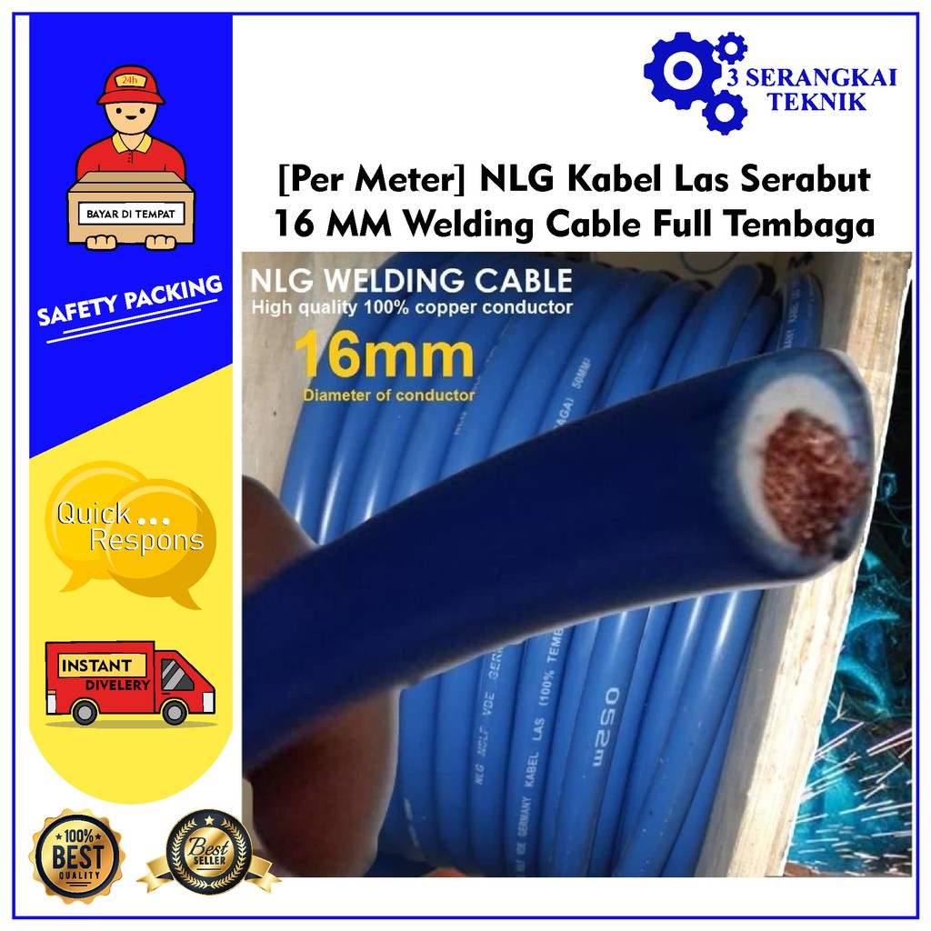 [Per Meter] NLG Kabel Las Serabut 16 MM Welding Cable Full Tembaga