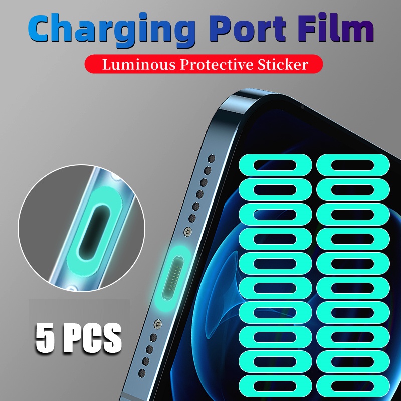 5pcs Luminous Charging Port Film Untuk Antarmuka Tipe-C Charging Port Stiker Pelindung Anti Gores Universal