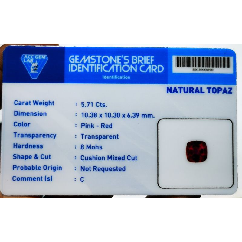 Batu permata natural Red topaz beserta memo