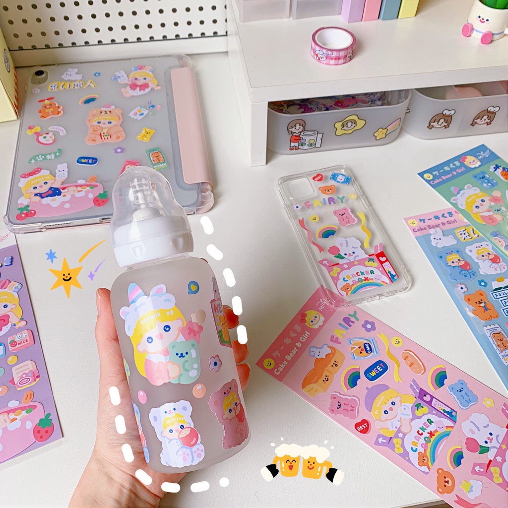 20 Sheets/pack Korean Ins Style Cute Girly Bear Pattern Pvc Stickers for Water Cup Laptop Diy Decor