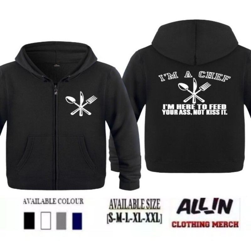 JAKET ZIPPER I'M A CHEF I'M HERE TO FEED CHEF KEREN - HITAM