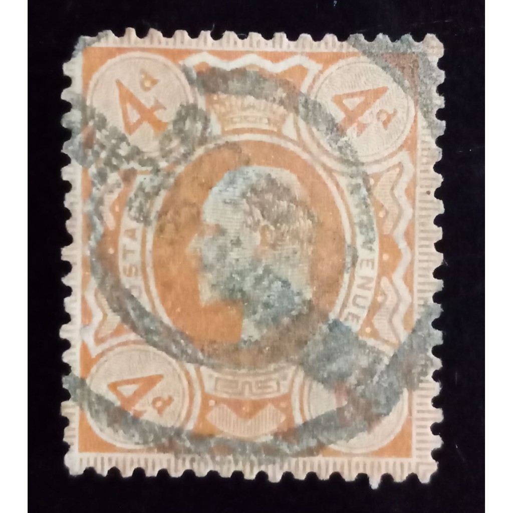 Perangko United Kingdom/ Great Britain/ England/ Inggris Postage Revenue 4d King Edward VII Orange