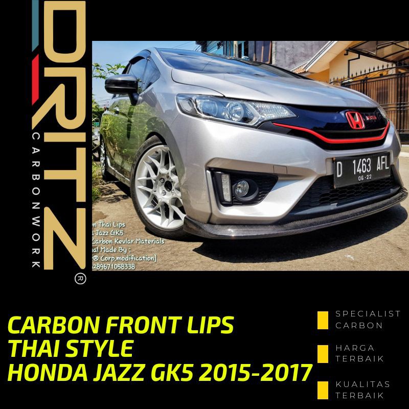 Carbon Kevlar Front Lips THAI STYLE Mobil HONDA JAZZ GK5 2015-2017 Aksesoris Karbon Modifikasi