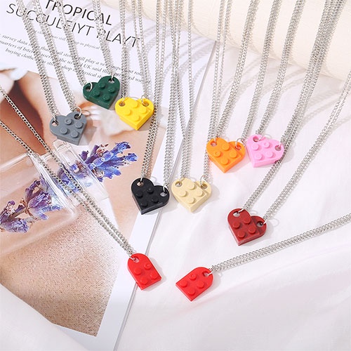 [✅READY STOCK] Kalung Couple Rantai Liontin Hati Lego Lucu Untuk Pasangan Fashion Anti Alergi Penjualan Panas Mode