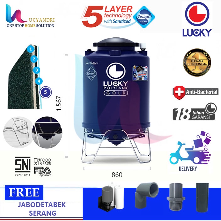 Tangki Air LUCKY POLYTANK E Clean 650 Liter KAKI Tandon Toren