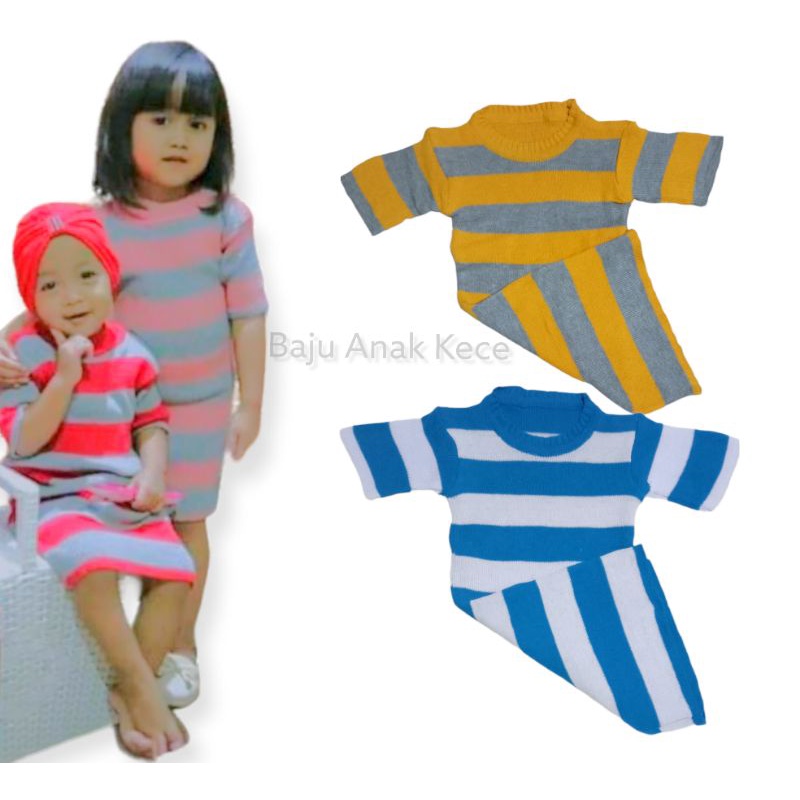 Dress Salur Besar Rajut Anak Perempuan Lengan Pendek Usia 2 3 4 Tahun All Size Dress Masa Kini