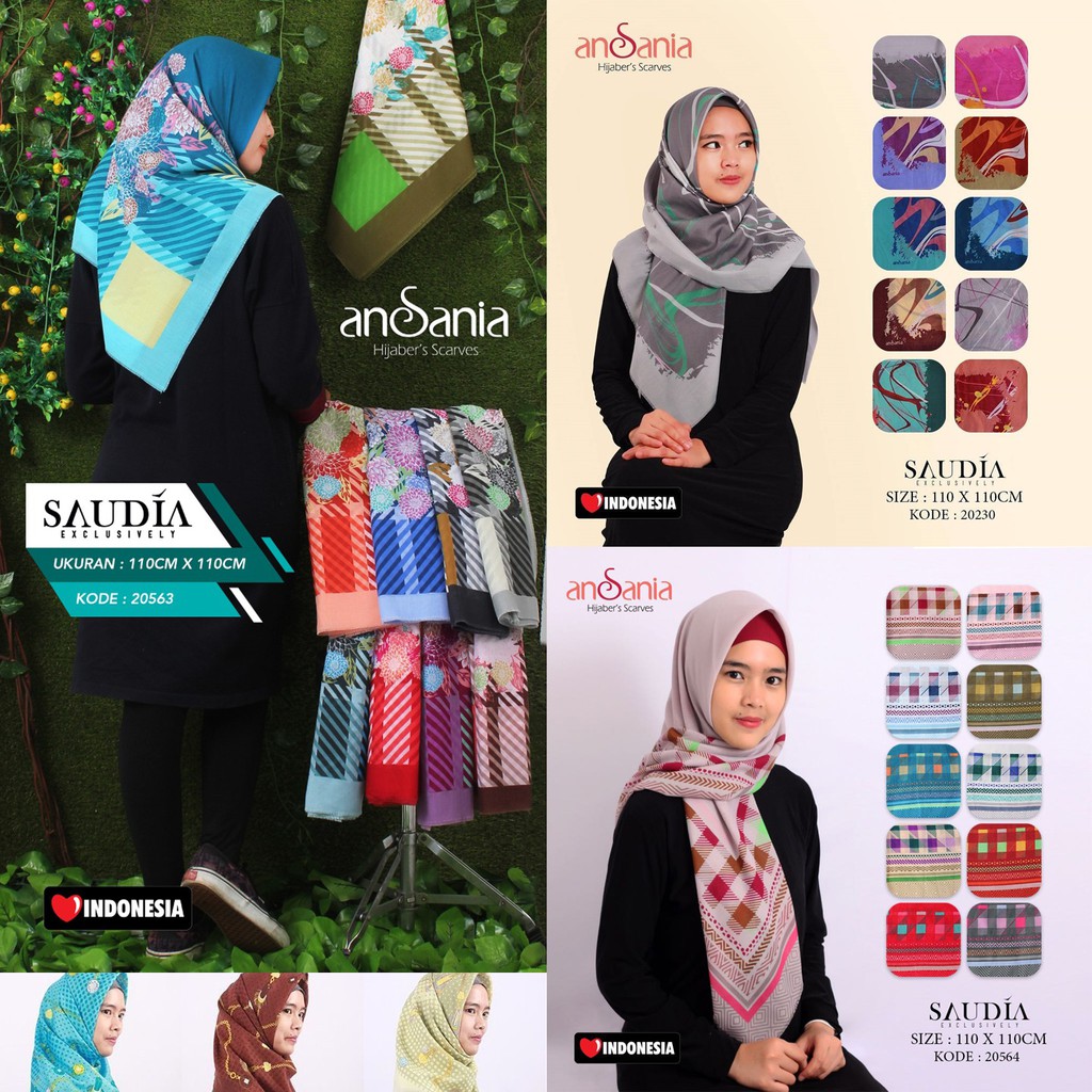 Saudia PRINT Ansania Jilbab Hijab Kerudung Scarf Segi  