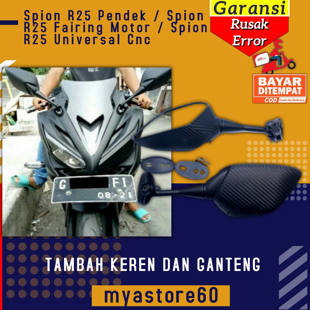 Spion R25 Pendek Kaca Spion R25 Fairing Motor Spion Yamaha R25 Universal Cnc Aksesoris Motor Racing