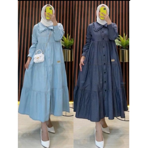 Dress jeans import / longtunik jeans kekinian / dress Midi wanita / cantik