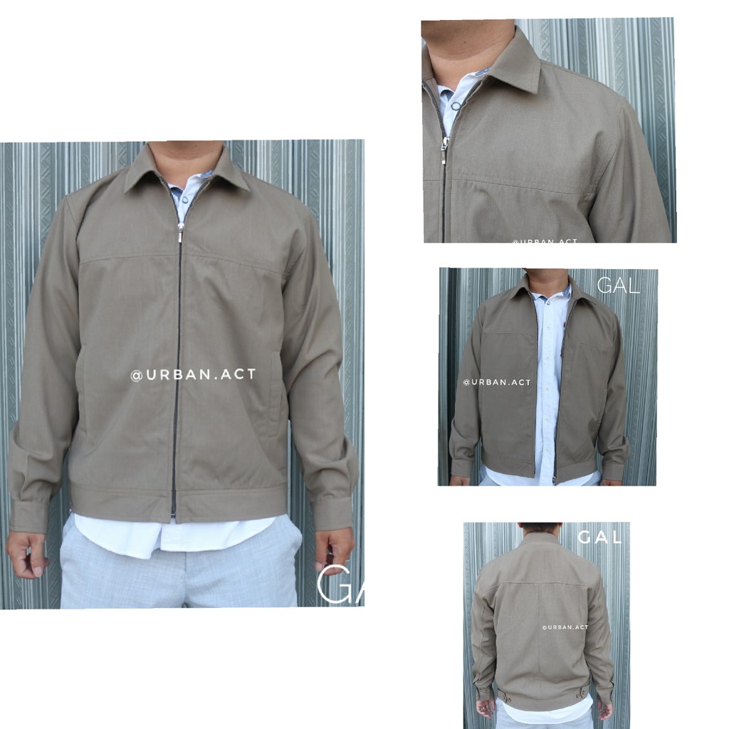 jaket jas zipper formal casual warna olive khaki urban act - Olive, L