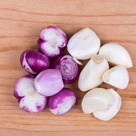 

paket bawang merah + bawang putih kupas 250gr