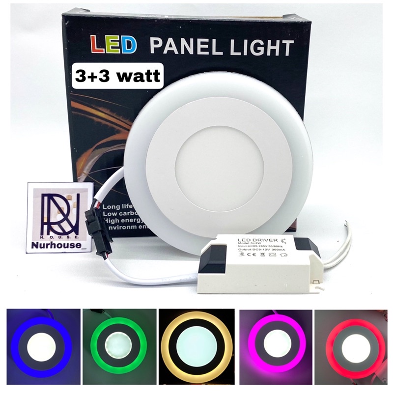 Downlight 2 Warna Led Panel 3+3 Watt IB Bulat Inbow