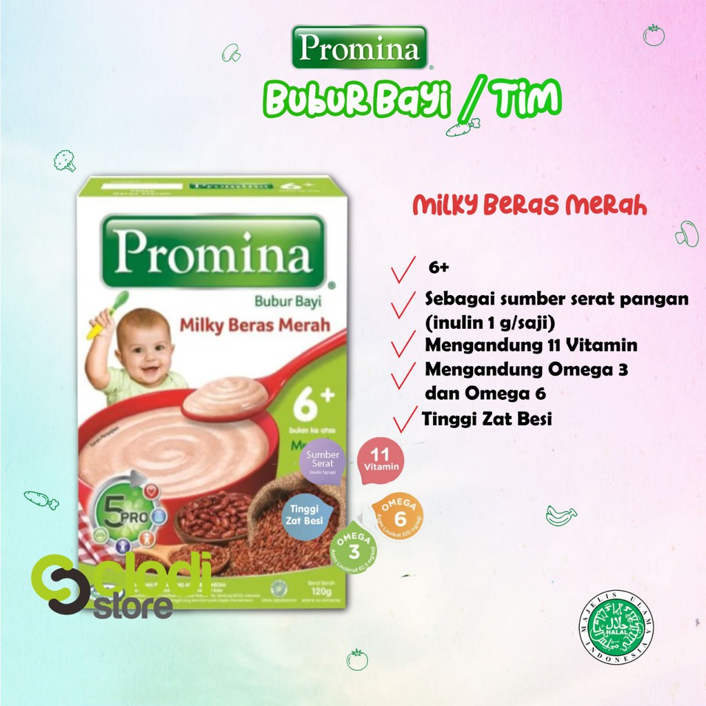 Promina Bubur Bayi 6+ 120gr-Milky Beras Merah
