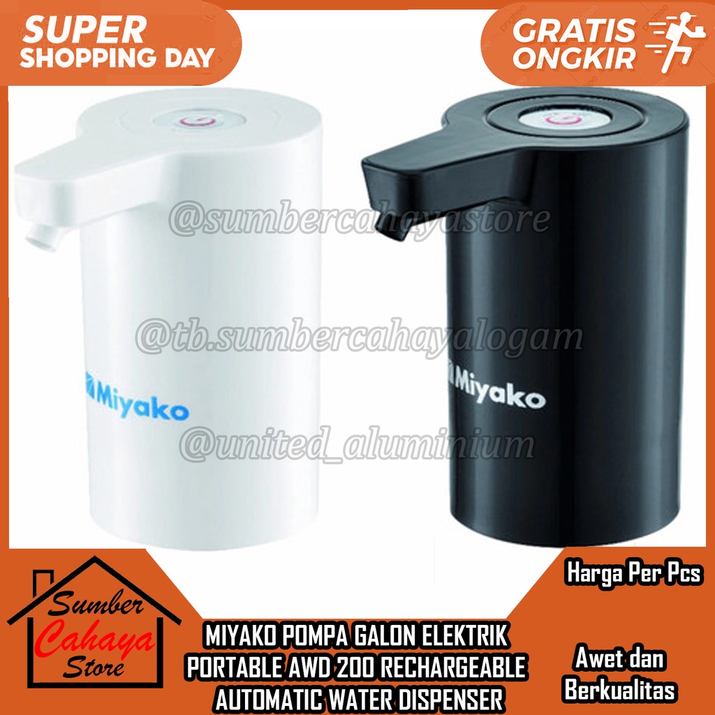 Miyako Pompa Galon Elektrik Portable AWD 200 RECHARGEABLE AUTOMATIC WATER DISPENSER AIR OTOMATIS AUT