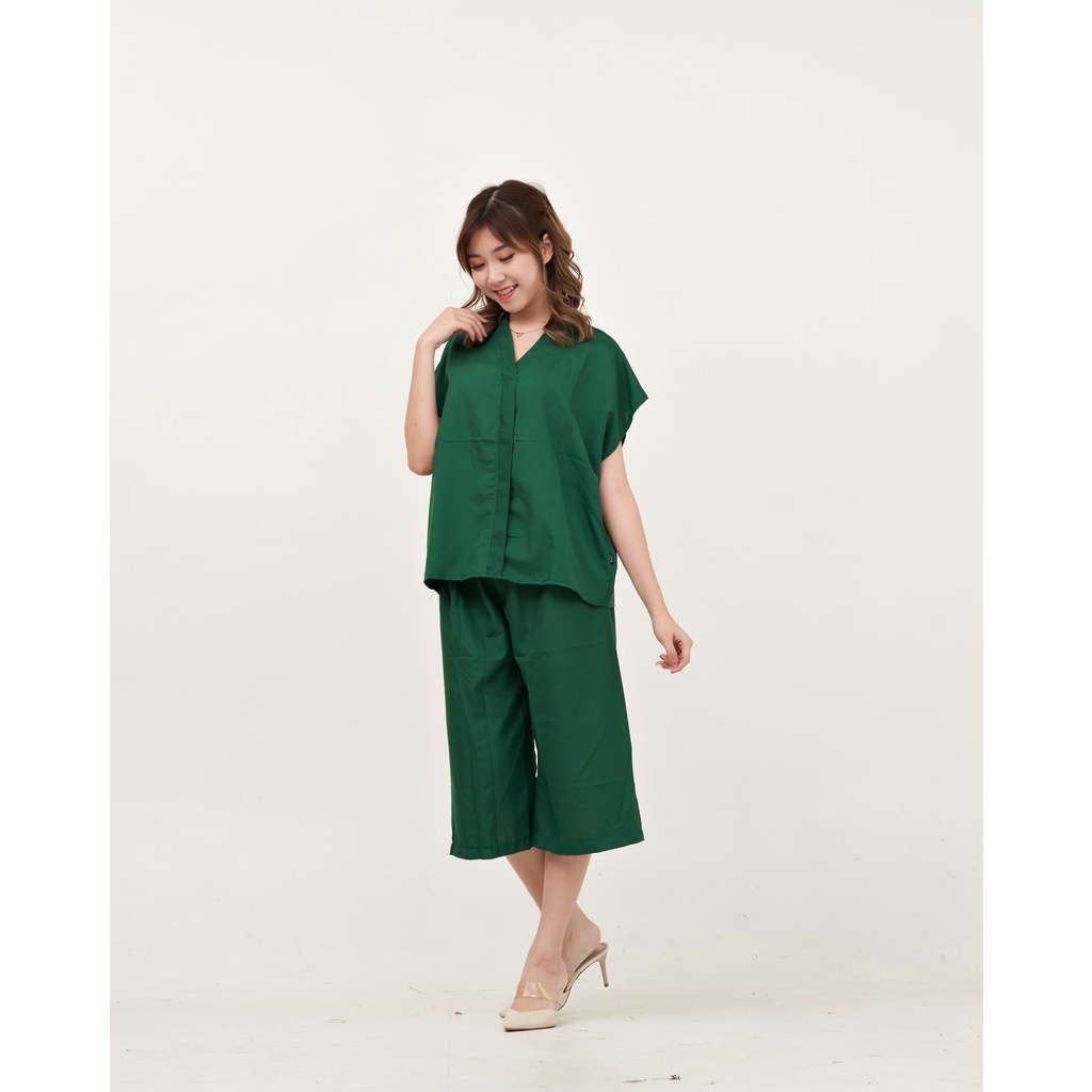 IZANY Piyama Dewasa Daily ONE SET V / SET Kulot Kimono PLAIN Polos-DEEP GREEN PLAIN