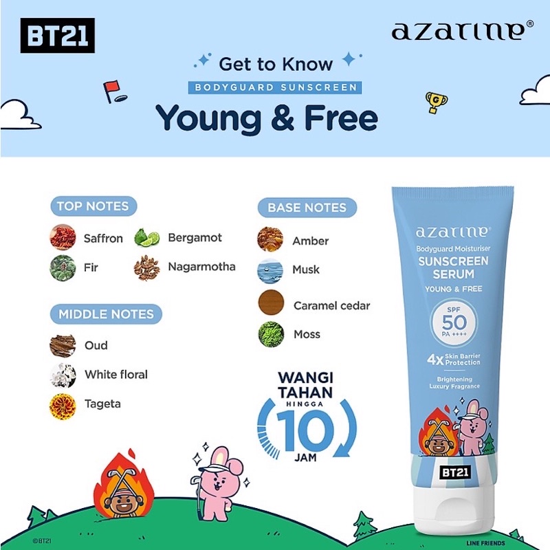 Azarine x BT21 BTS Bodyguard Body Moisturizer Sunscreen Serum SPF50 PA++++ 100ml Gel Hydrasoothe