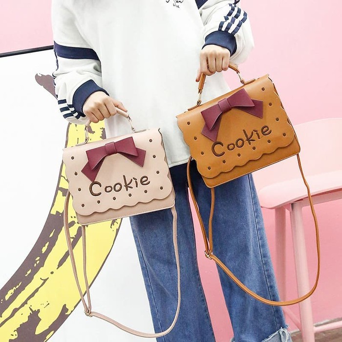 BV-01 tas selempang jepang japan bentuk kue cookies biscuit biskuit lo - Cokelat