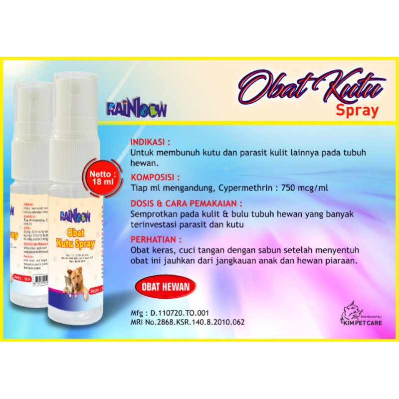 RAINBOW Obat Kutu Spray 18 ml - untuk Kucing &amp; Anjing