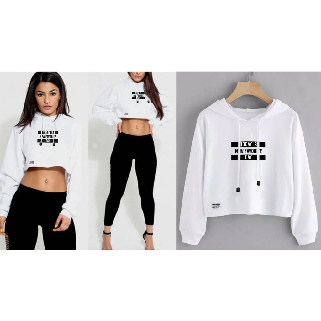 SWEATER CROP HOODIE TODAY BAHAN POLOS TERLARIS