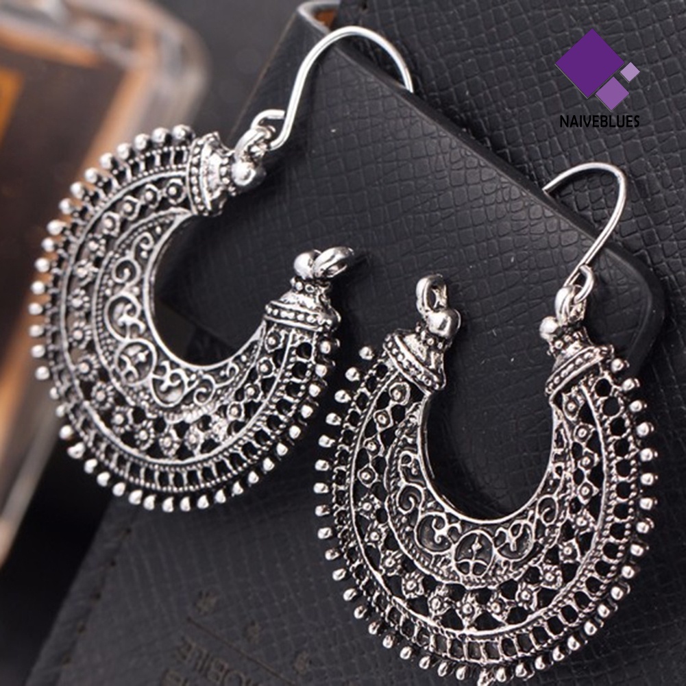 Anting Hoop Bentuk U Model Hollow Out Gaya Retro Etnik Untuk Wanita