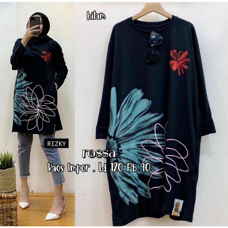 ROSA DAISY TUNIK KAOS IMPORT JUMBO LD 120 PAKAIAN WANITA LENGAN PANJANG