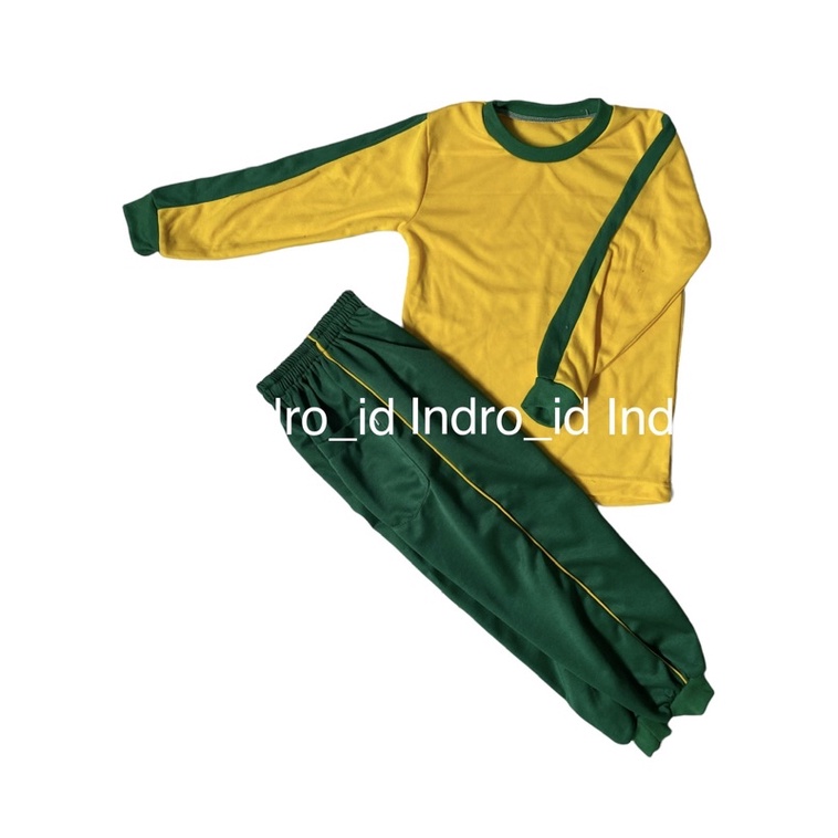 SERAGAM OLAHRAGA TK / PAUD KUNING HIJAU TUA PANJANG