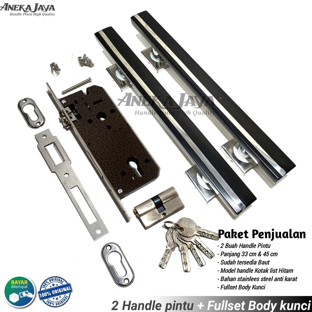 Satu Set Handle Pintu kunci Rumah 33 cm &amp; 45 cm Gagang pintu rumah Tarikan pintu rumah murah hitam