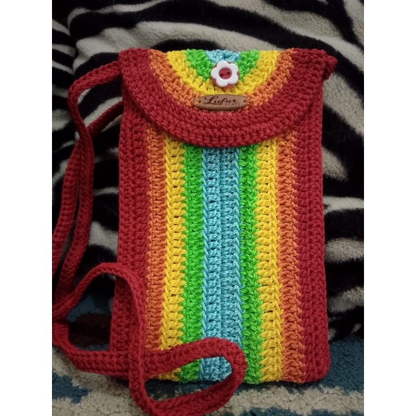 Handmade Tas Rajut HP Rainbow Benang Nilon