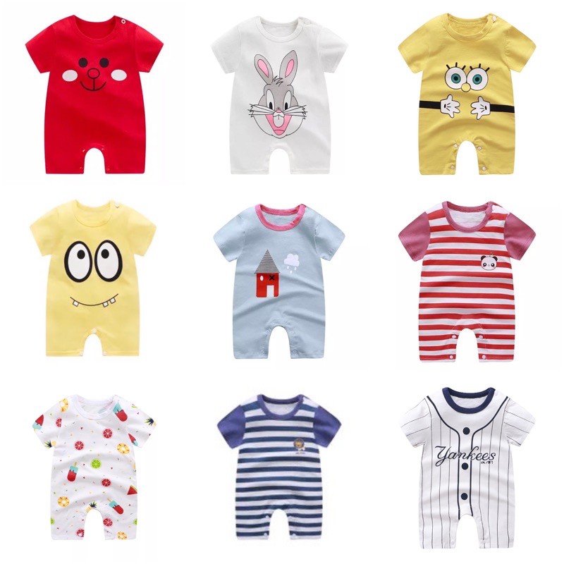 Baju bayi newborn import / jumper bayi Karakter usia 0-6 bulan full kancing bahan halus